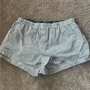 Striped Dark Green and White Women's Shorts